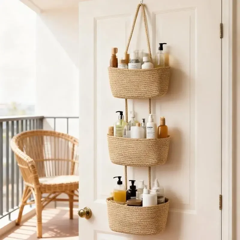 Baby Nursery Hooks - 3-Tier Woven Cotton Hanging Storage Basket