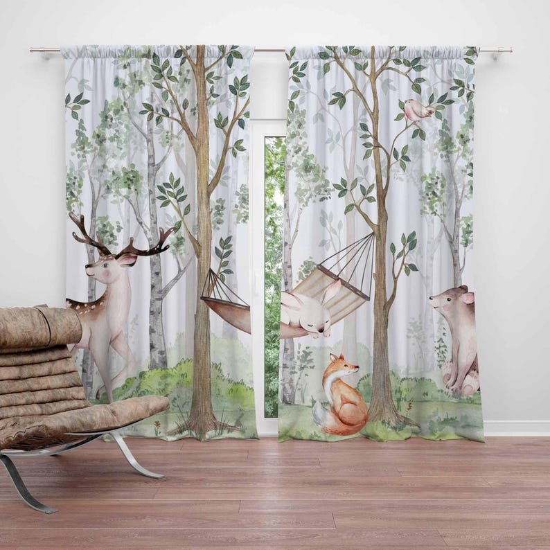 Baby Nursery Curtains - Woodland Animals Curtains Kids Bedroom Curtains