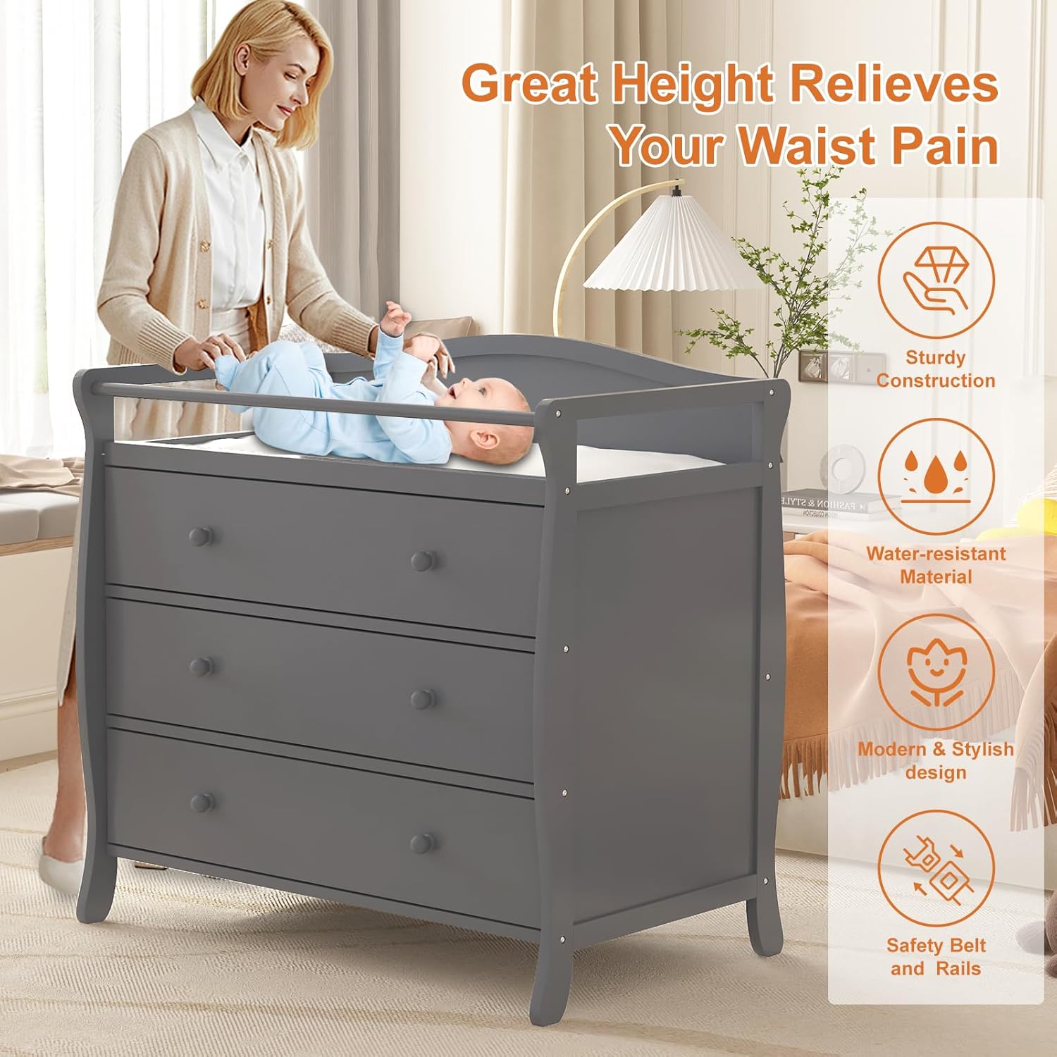 Baby Nursery Drawers - 3 Drawers Baby Changing Table Wooden