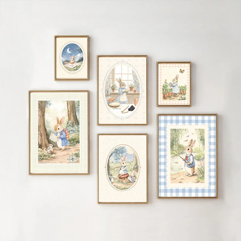 Baby Nursery Vintage Decor - 2026 Vintage Boho Blue Plaid Rabbit