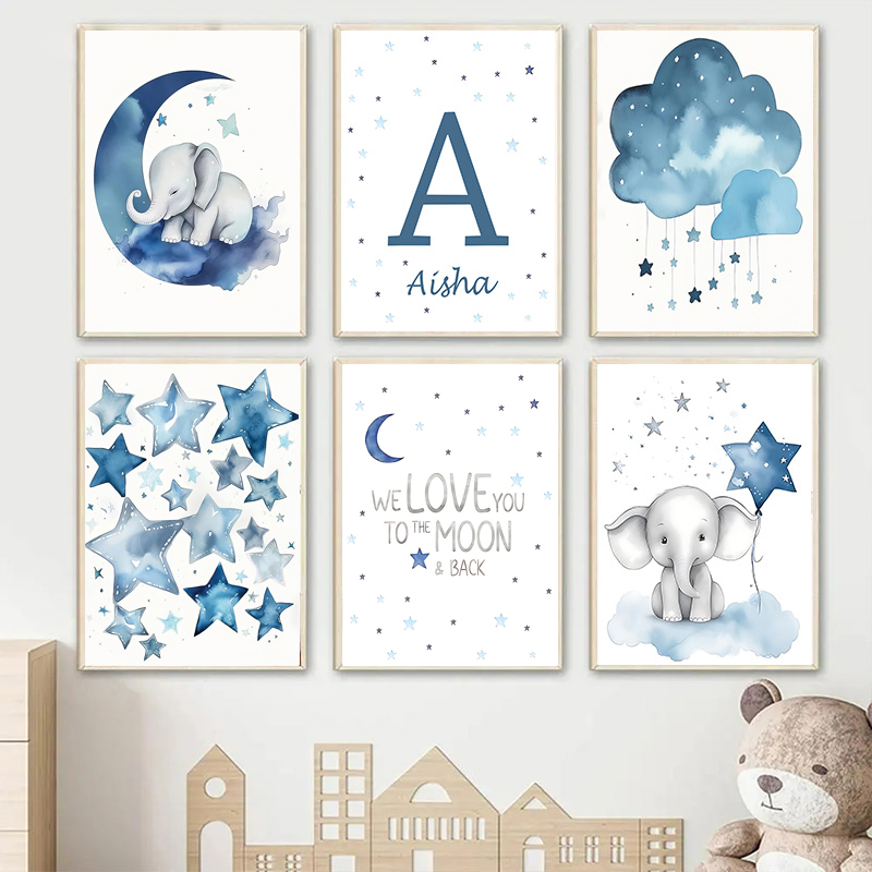 Baby Nursery Images - Blue Moon and Stars Baby Name