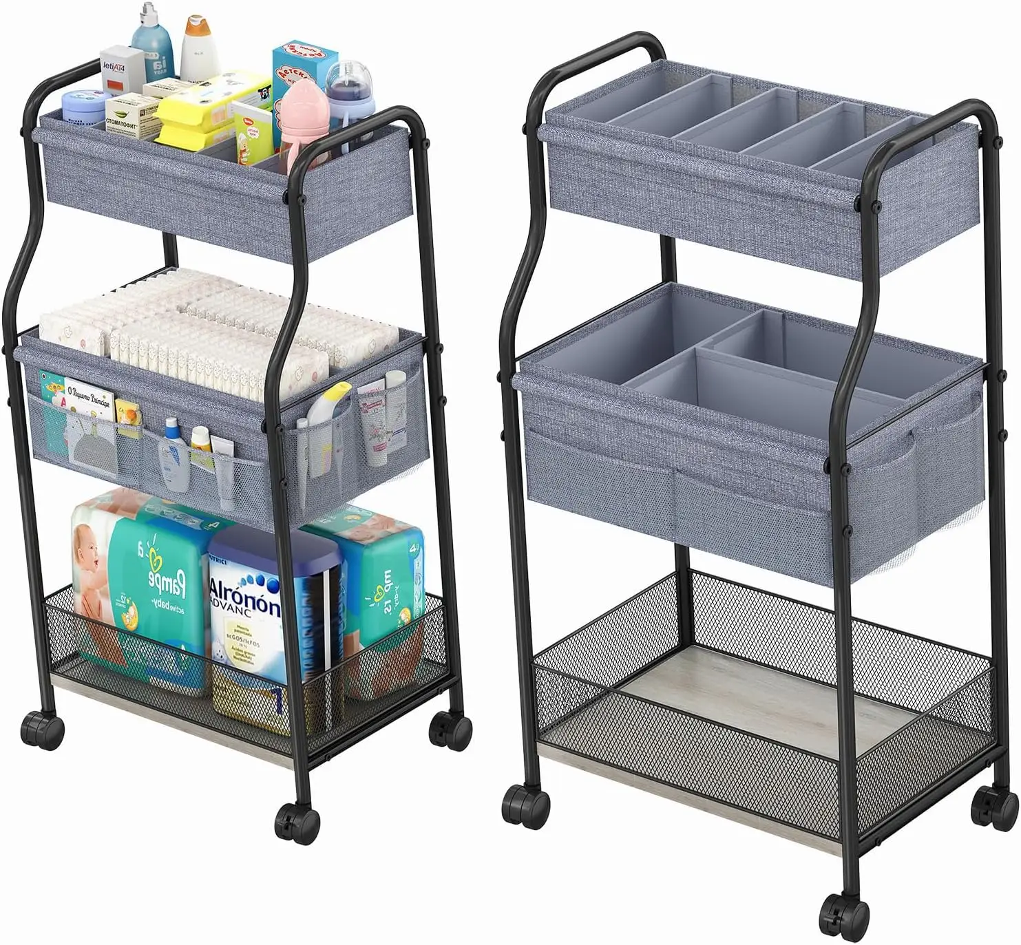 Baby Nursery Utility Cart - 3 Tier Baby Diaper Caddy Organizer