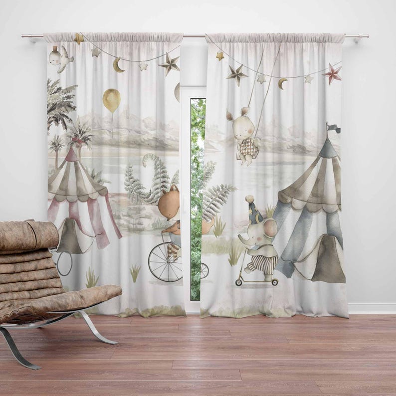 Baby Nursery Curtains - Circus Animals Curtains Kids Bedroom Curtains
