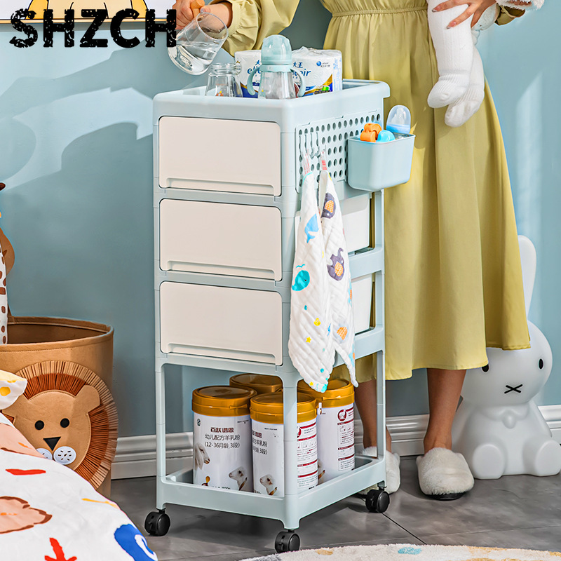 Baby Nursery Drawers - Cream Mobile Storage Cart,Multi-Layer Rolling Organizer