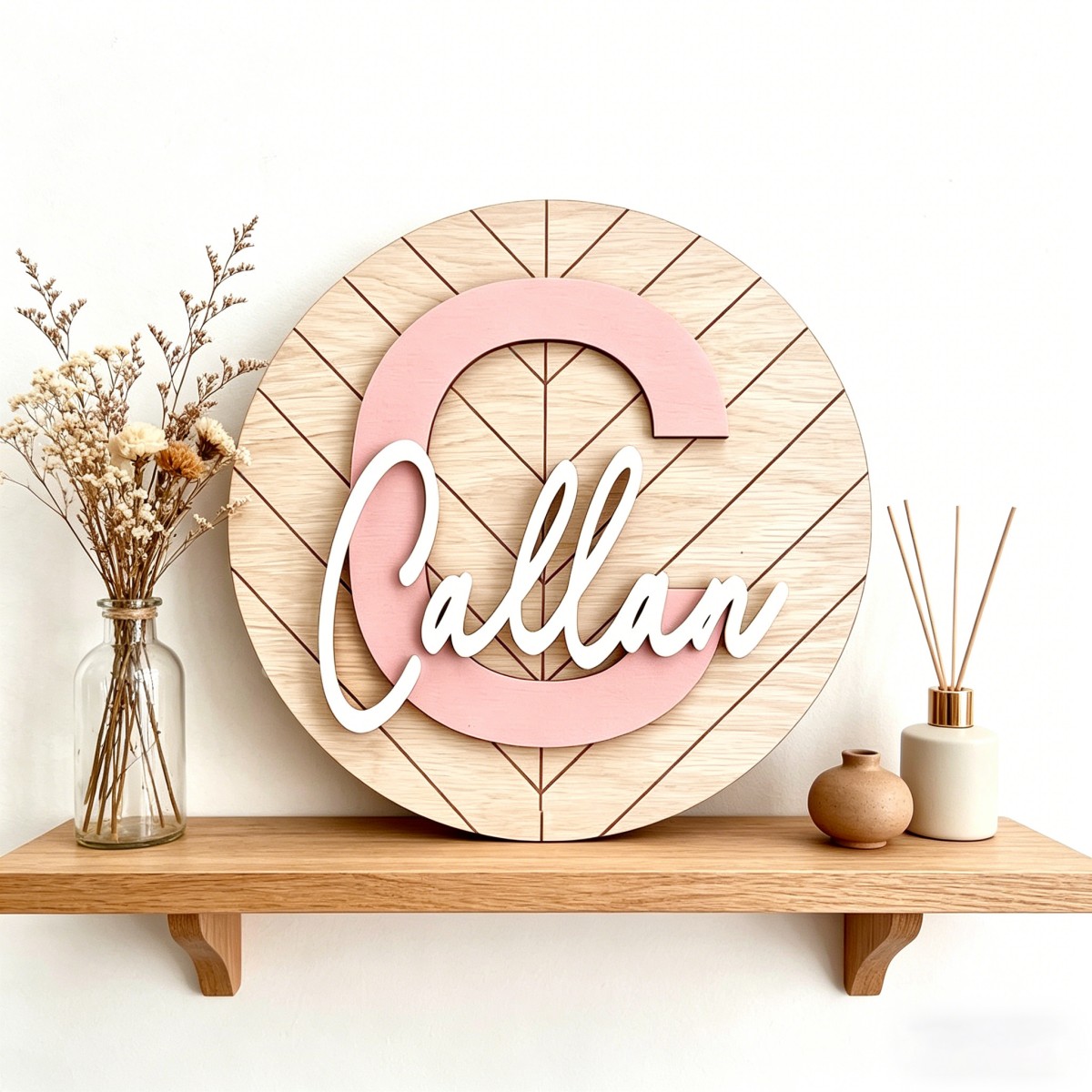 Baby Nursery Office - 1Pc Custom Round Geometric Wooden Name