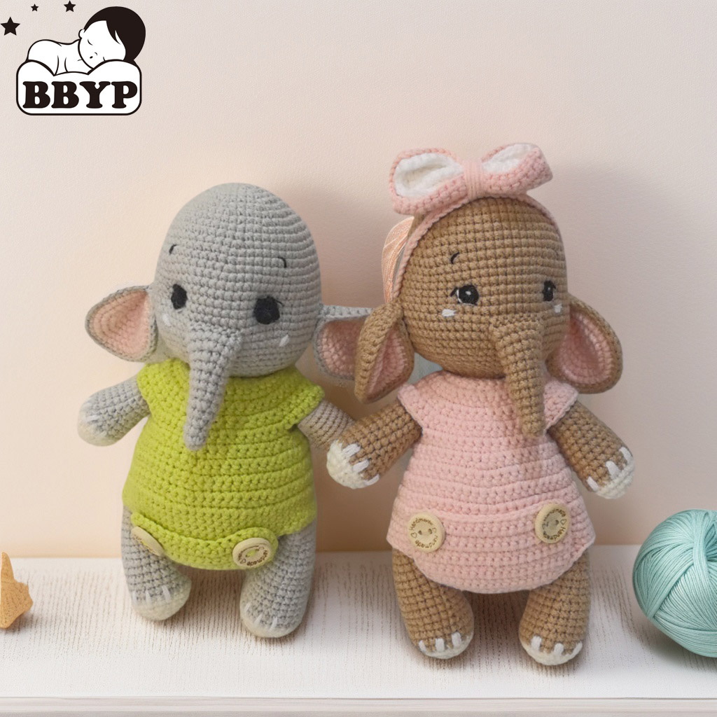 Baby Nursery Games - Handmade Crochet Elephant Couple Plush Toys