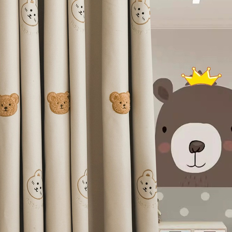 Baby Nursery Curtains - Korean Cartoon Brown Plush Bear Embroidered