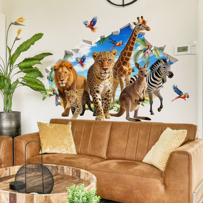 Baby Nursery Jungle Animals - Large Jungle Animal Tropical Leaves Wall