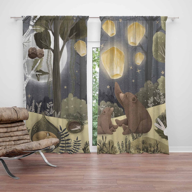 Baby Nursery Curtains - Woodland Nursery Curtains Animal Bear Kids