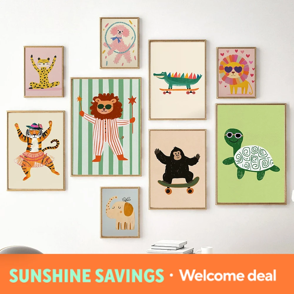 Baby Nursery Jungle Animals - Yoga Leopard Elephant Lion Wall Art