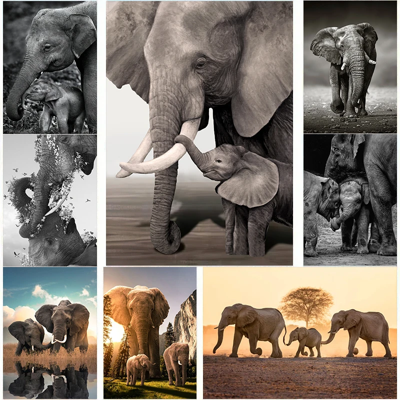 Baby Nursery Images - Wildlife Elephant Family Posters Canvas Painting
