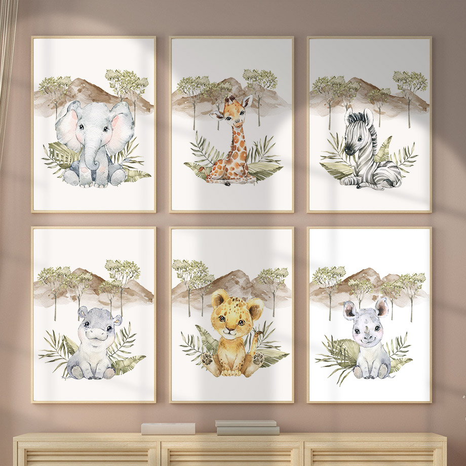 Baby Nursery Giraffe - Giraffe Zebra Elephant Lion Hippo Tree