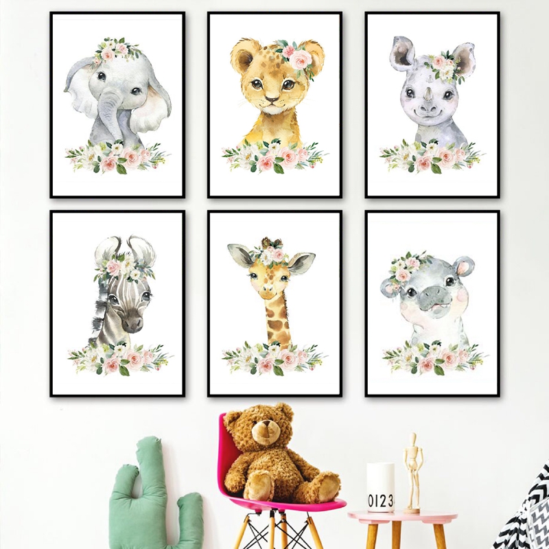 Floral Jungle Animals Canvas P - Baby Nursery Giraffe 评论和价格