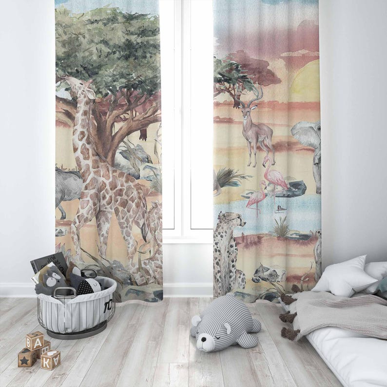 Safari Animals Curtain Kids Be - Baby Nursery Curtains 评论和价格