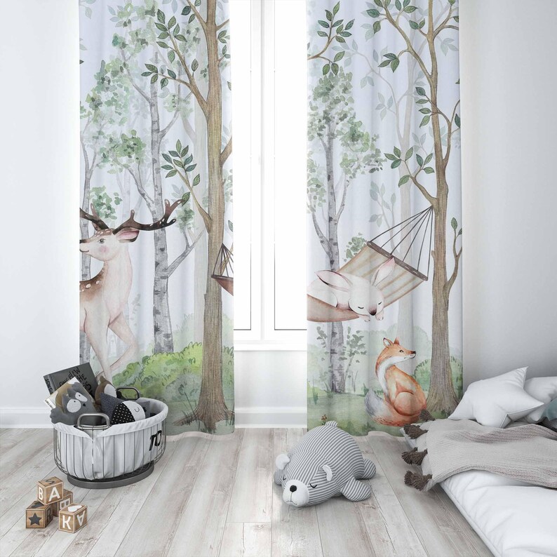 Woodland Animals Curtains Kids - Baby Nursery Curtains 评论和价格