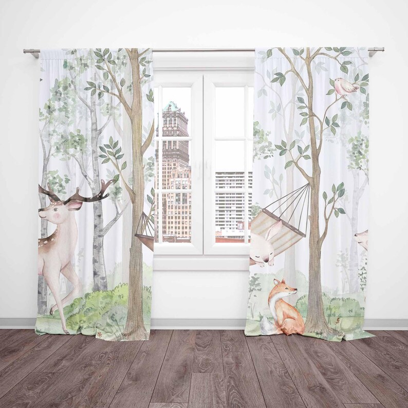 Woodland Animals Curtains Kids - Baby Nursery Curtains 评论和价格