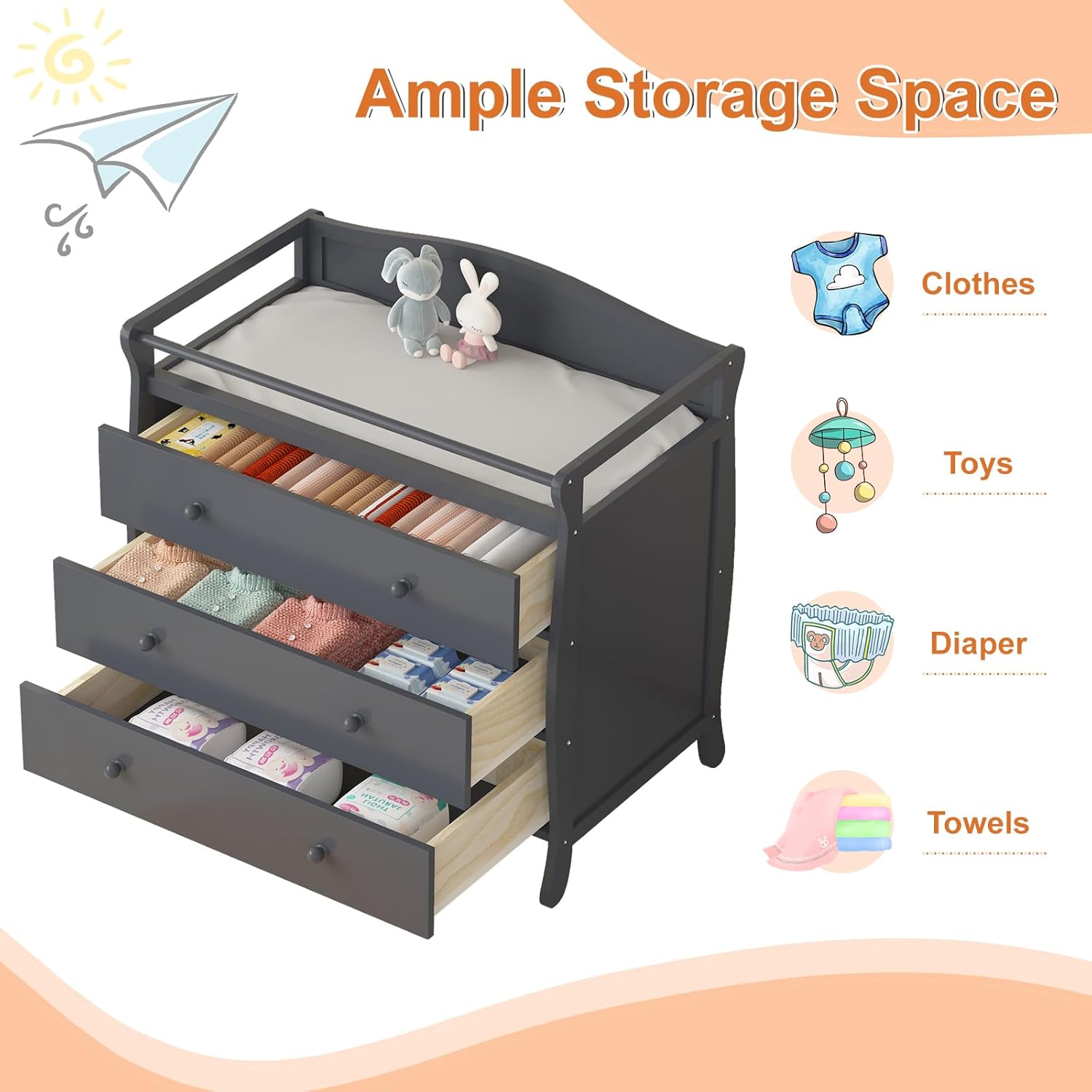 3 Drawers Baby Changing Table  - Baby Nursery Drawers 评论和价格