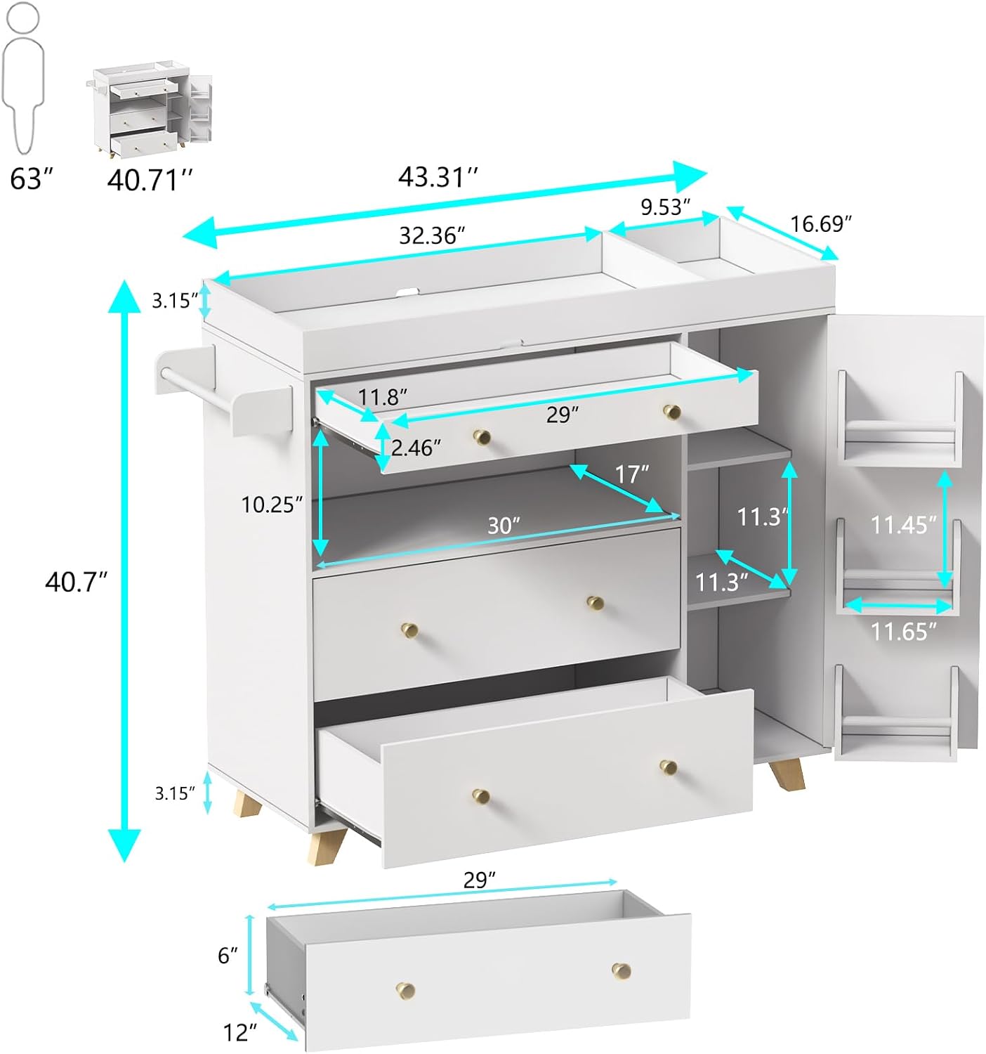Baby Changing Table, Modern Di - Baby Nursery Drawers 评论和价格