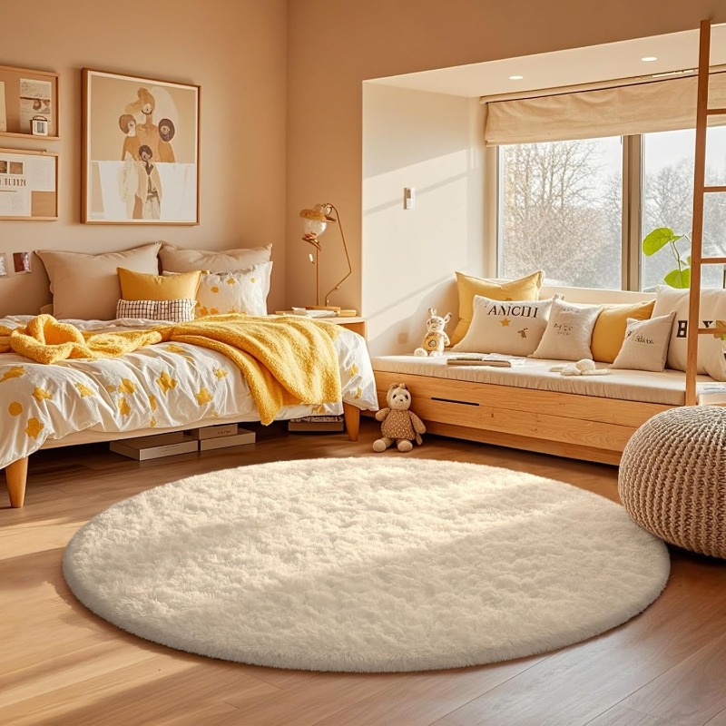 Round Cream White Rug Soft Flu - Baby Nursery Game 评论和价格