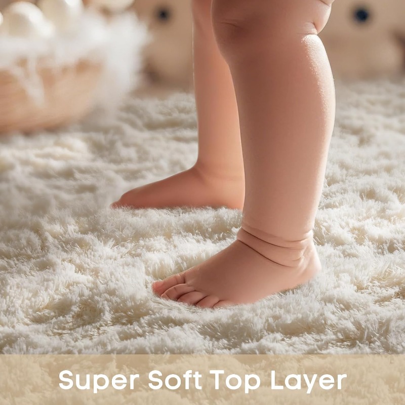 Round Cream White Rug Soft Flu - Baby Nursery Game 评论和价格