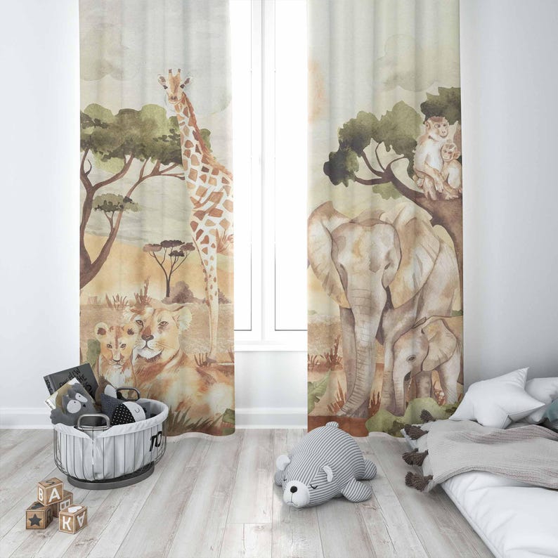Mom and Baby Curtains Safari A - Baby Nursery Curtains 评论和价格