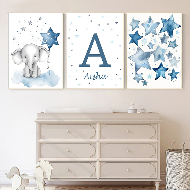 Blue Moon and Stars Baby Name  - Baby Nursery Images 评论和价格