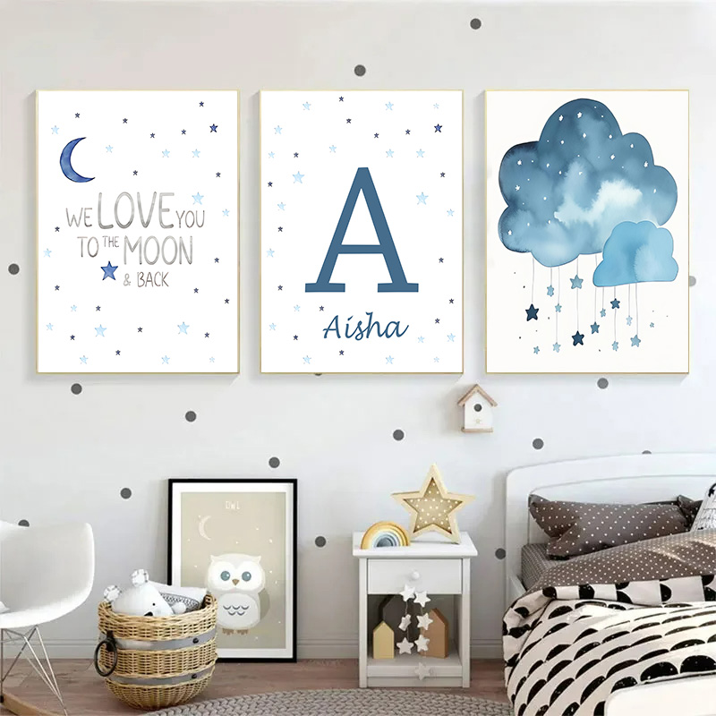 Blue Moon and Stars Baby Name  - Baby Nursery Images 评论和价格