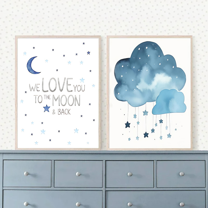 Blue Moon and Stars Baby Name  - Baby Nursery Images 评论和价格