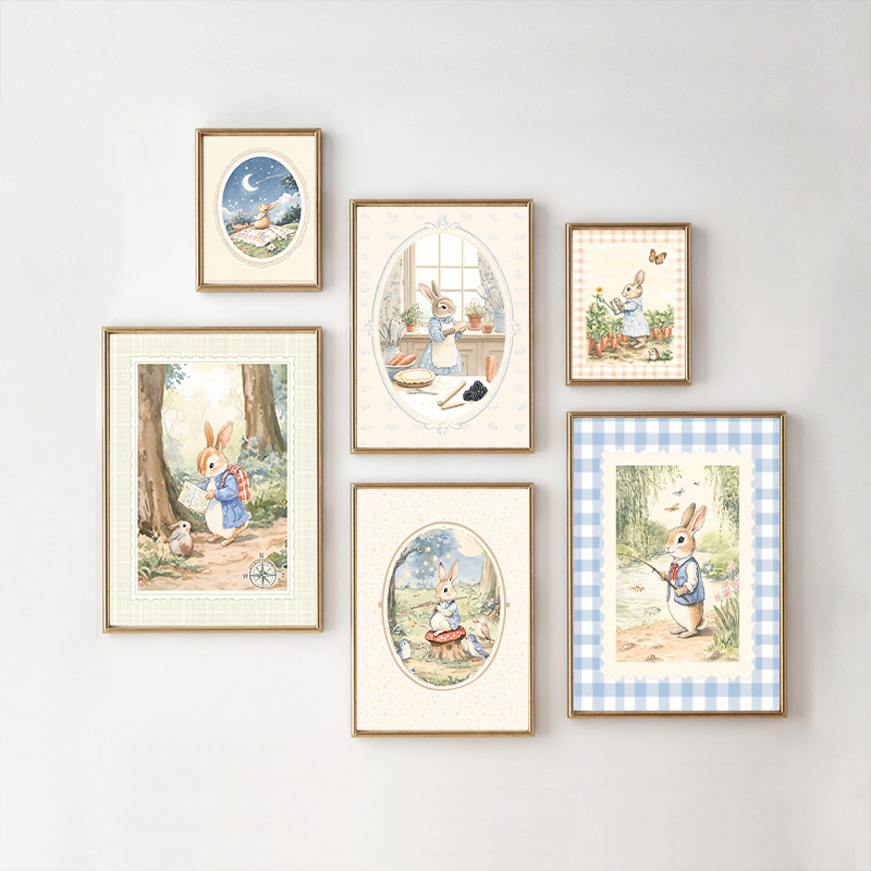 Vintage Boho Blue Plaid Rabbit - Baby Nursery Vintage Decor 评论和价格