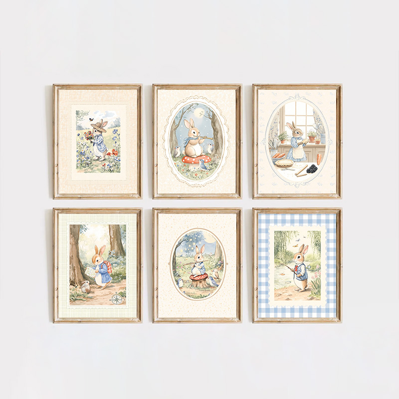 Vintage Boho Blue Plaid Rabbit - Baby Nursery Vintage Decor 评论和价格