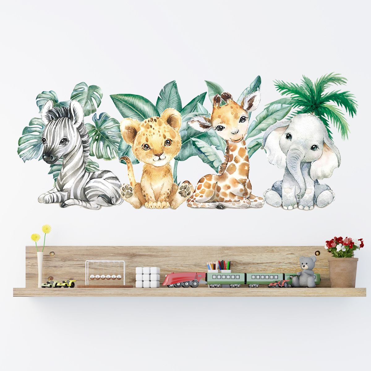 Cartoon Cute Jungle Animals Wa - Baby Nursery Jungle Animals 评论和价格
