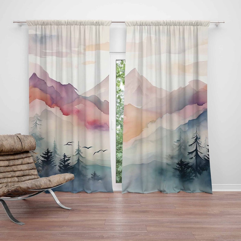 Mountain Forest Nursery Curtai - Baby Nursery Curtains 评论和价格