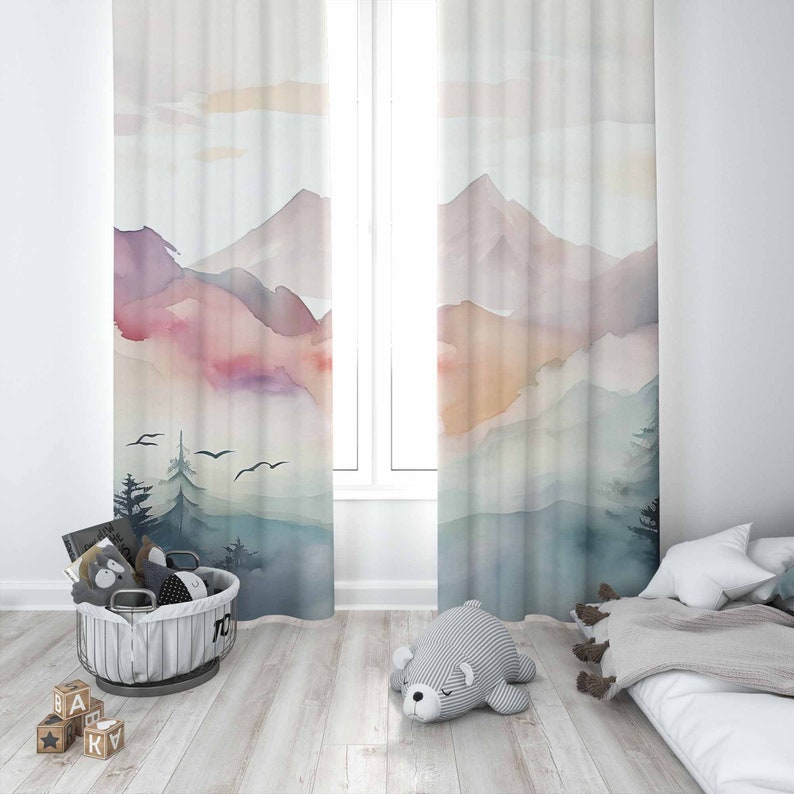 Mountain Forest Nursery Curtai - Baby Nursery Curtains 评论和价格