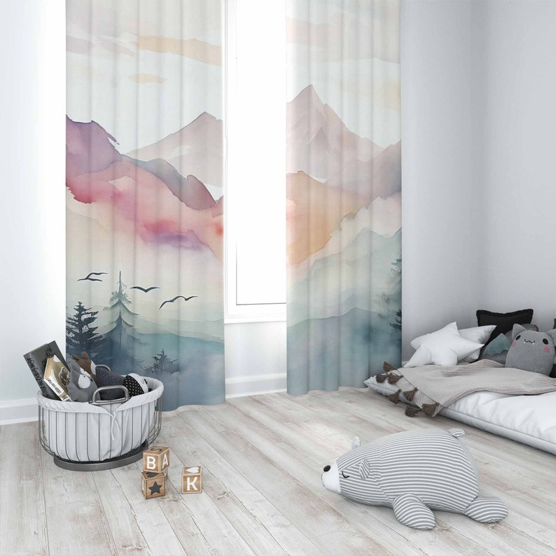 Mountain Forest Nursery Curtai - Baby Nursery Curtains 评论和价格