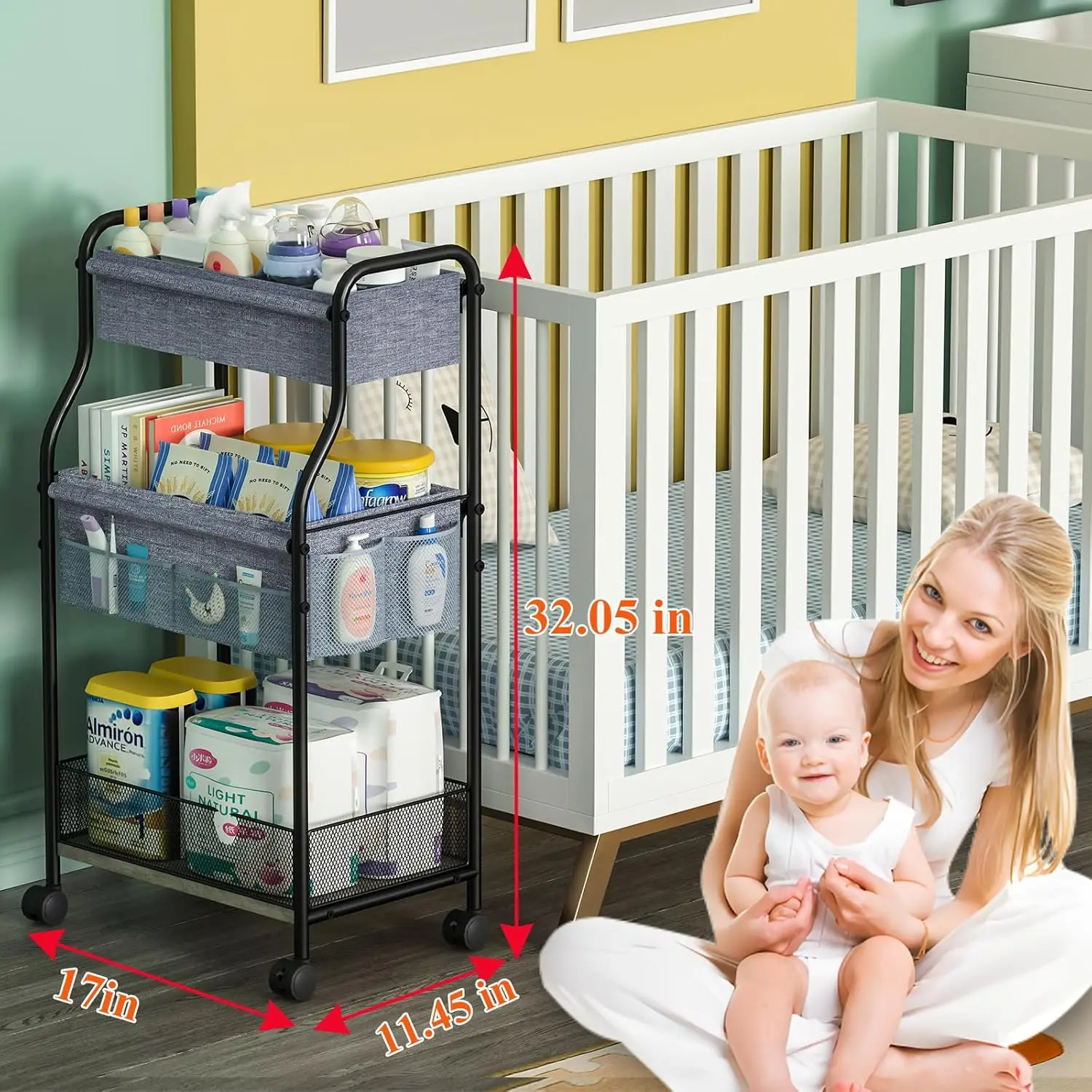 3 Tier Baby Diaper Caddy Organ - Baby Nursery Utility Cart 评论和价格