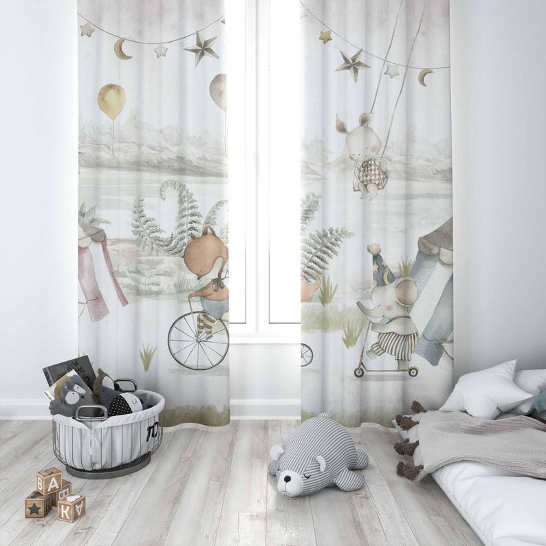 Circus Animals Curtains Kids B - Baby Nursery Curtains 评论和价格