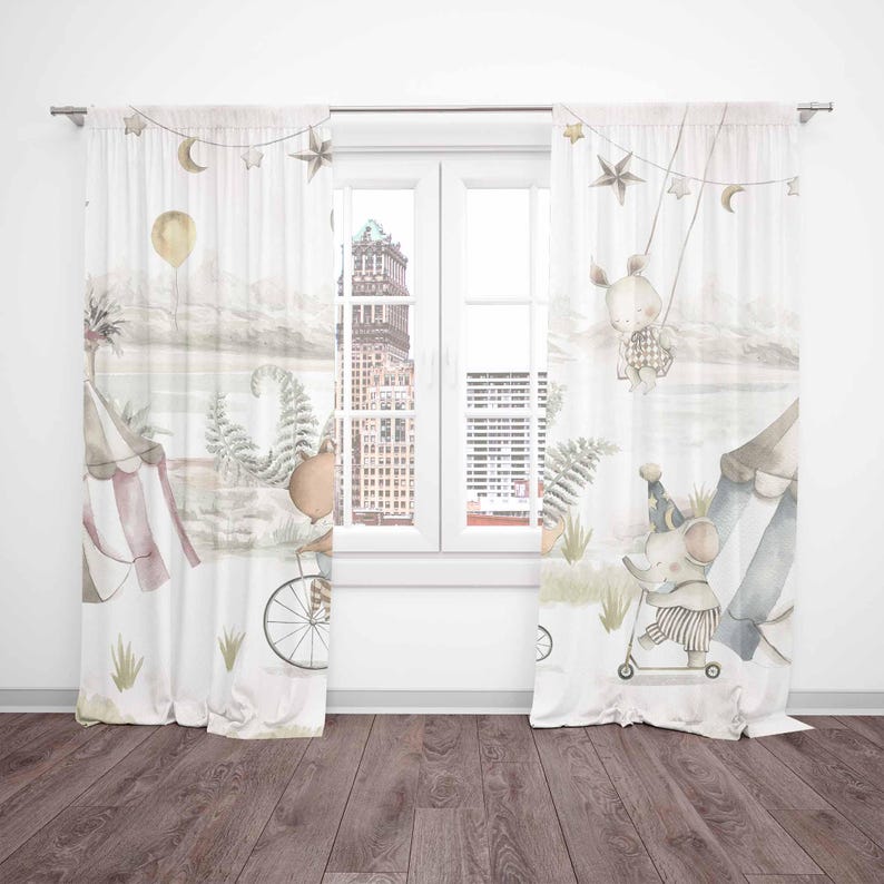 Circus Animals Curtains Kids B - Baby Nursery Curtains 评论和价格