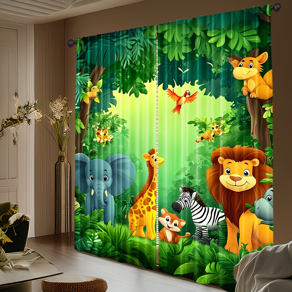 2pcs Cartoon Animal Curtains J - Baby Nursery Curtains 评论和价格