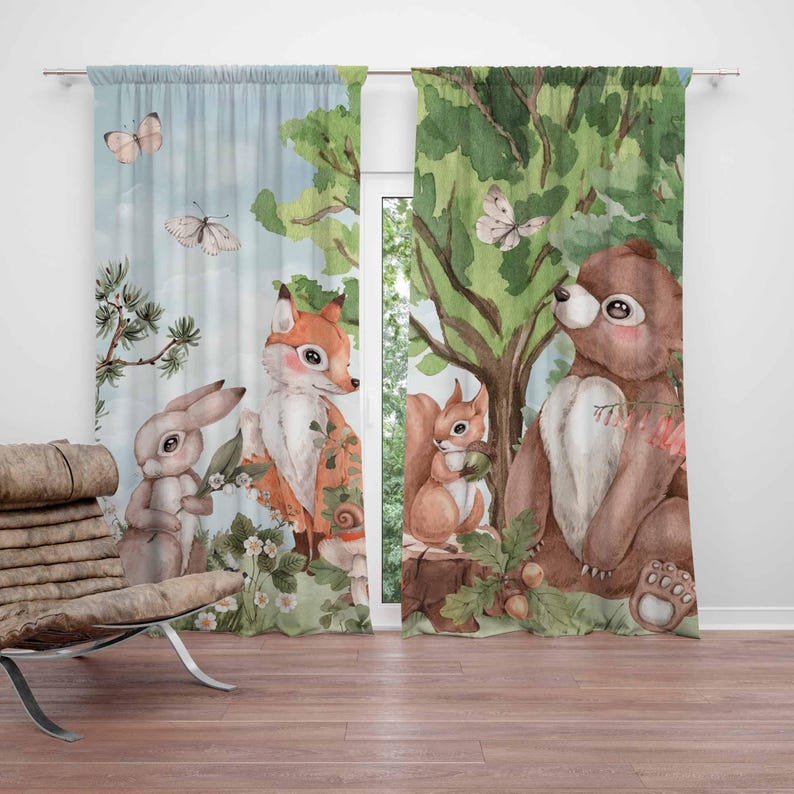 Forest Animals Curtains Kids B - Baby Nursery Curtains 评论和价格