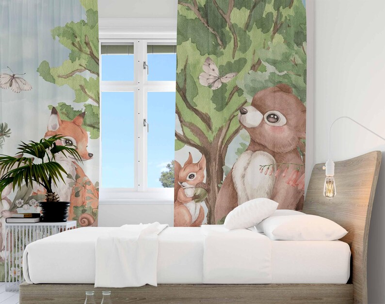 Forest Animals Curtains Kids B - Baby Nursery Curtains 评论和价格