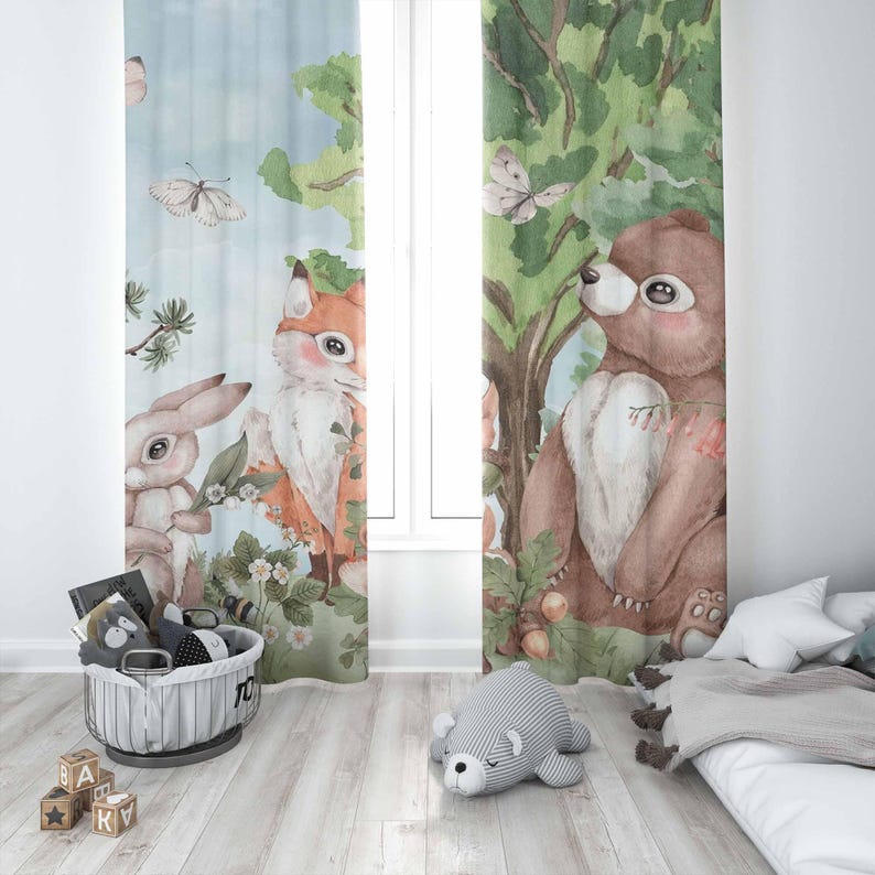 Forest Animals Curtains Kids B - Baby Nursery Curtains 评论和价格