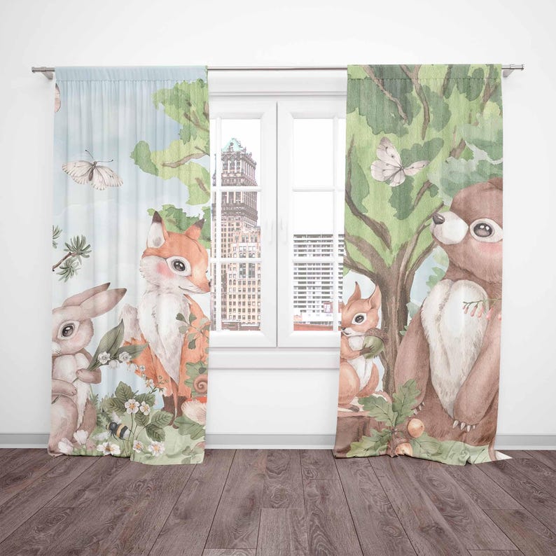 Forest Animals Curtains Kids B - Baby Nursery Curtains 评论和价格