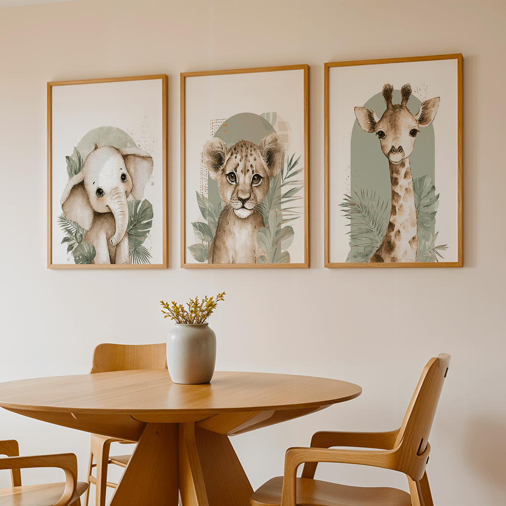3pcs/set Retro Elephant Lion a - Baby Nursery Giraffe 评论和价格