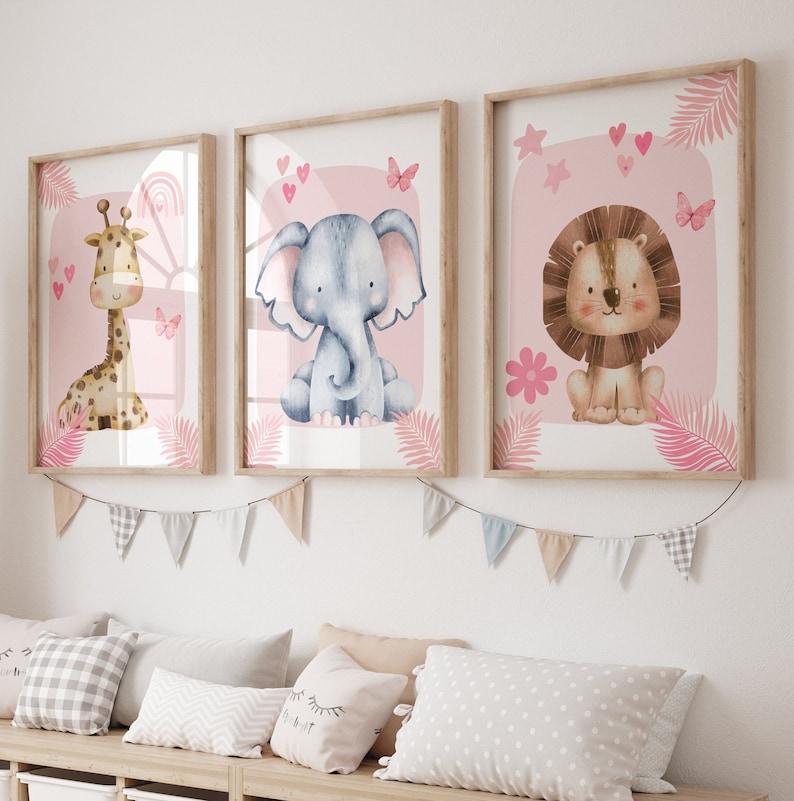 1/3pcs Pink Elephant Giraffe L - Baby Nursery Giraffe 评论和价格