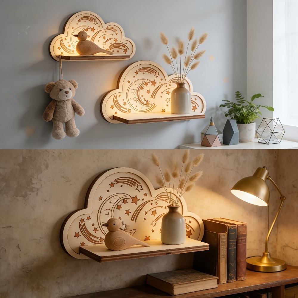 Wooden Cloud Wall Shelf Star M - Baby Nursery Hooks 评论和价格