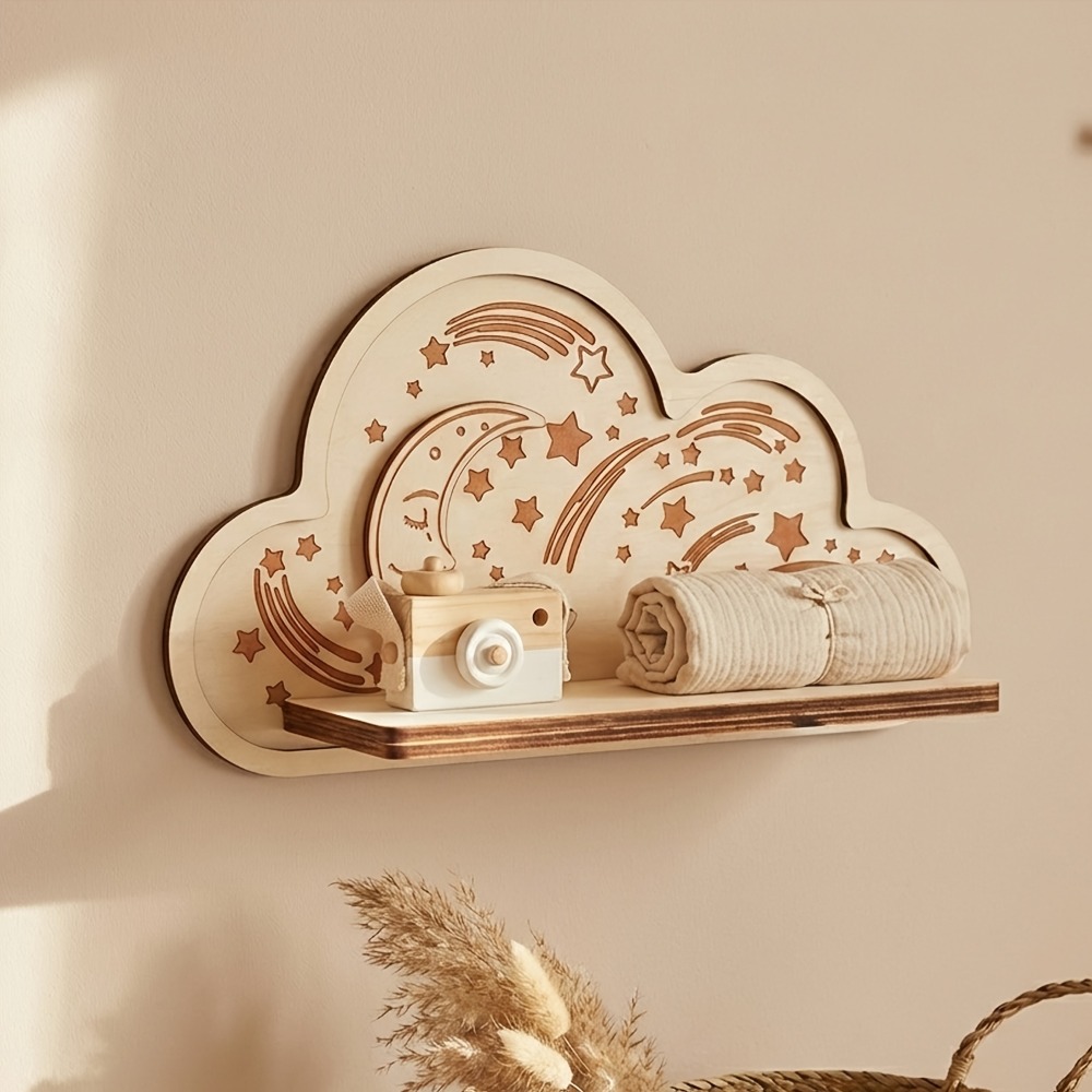 Wooden Cloud Wall Shelf Star M - Baby Nursery Hooks 评论和价格