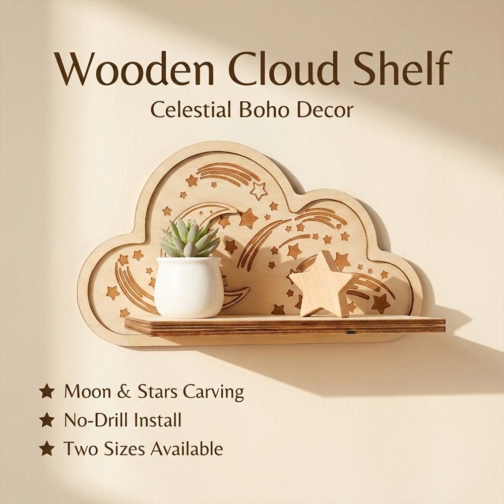 Wooden Cloud Wall Shelf Star M - Baby Nursery Hooks 评论和价格
