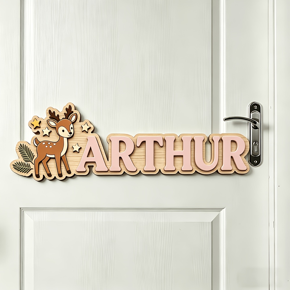 Custom Deer & Star Wooden Name - Baby Nursery Usa 评论和价格