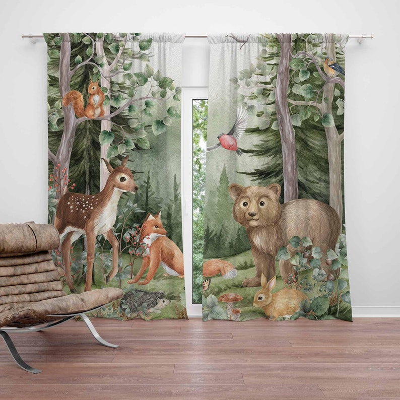 Woodland Animals Curtains Kids - Baby Nursery Curtains 评论和价格