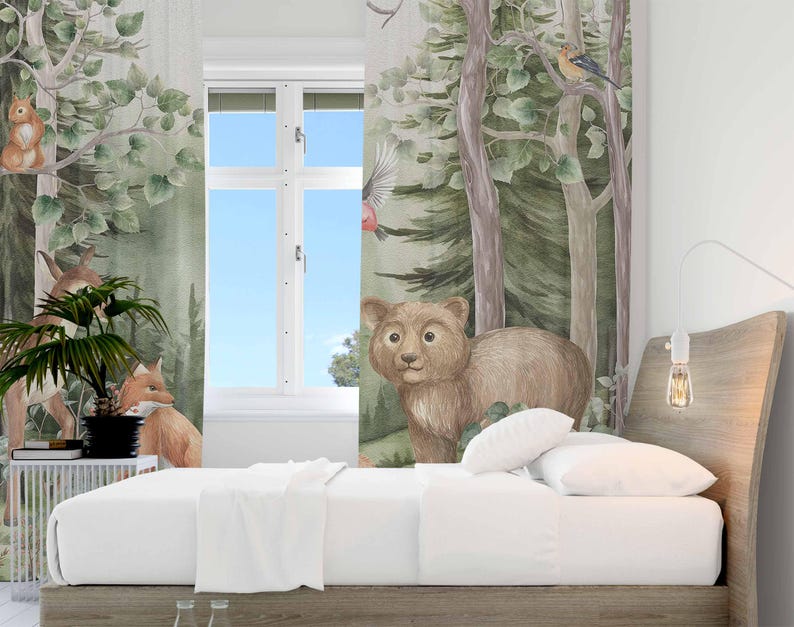 Woodland Animals Curtains Kids - Baby Nursery Curtains 评论和价格